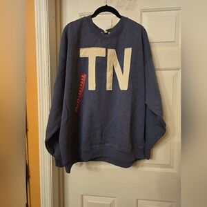 State of Mind Blue Sweater with Cream Lettering
